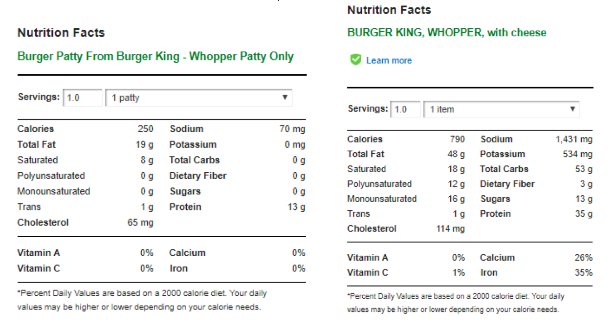 whopper calories
