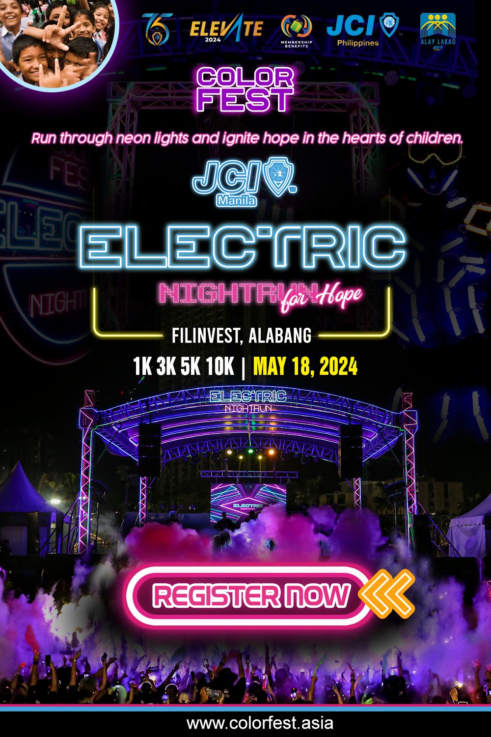 JCI ColorFest Electric Run for Hope 2024 in Filinvest, Alabang Pinoy